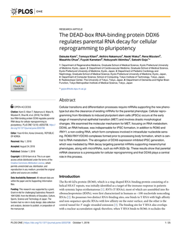 The DEAD-Box RNA-Binding Protein DDX6 Regulates Parental RNA Decay for Cellular Reprogramming to Pluripotency