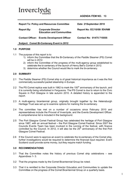 Report To: Policy and Resources Committee Date: 21September 2010