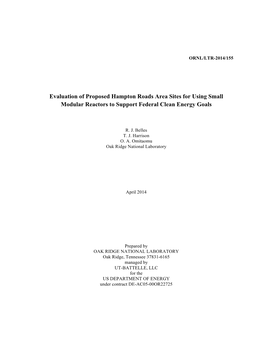 Evaluation of Proposed Hampton Roads Area Sites for Using Small Modular Reactors to Support Federal Clean Energy Goals