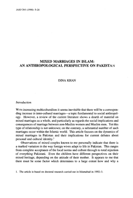 Mixed Marriages in Islam: an Anthropological Perspective on Pakistan