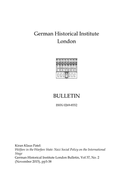 German Historical Institute London Bulletin, Vol 37, No