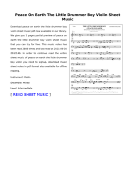 Peace on Earth the Little Drummer Boy Violin Sheet Music