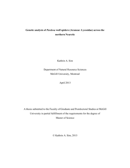 Genetic Analysis of Pardosa Wolf Spiders (Araneae: Lycosidae) Across the Northern Nearctic