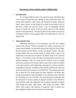 Occurance of Low Salinity Water in Mahim Bay 2006