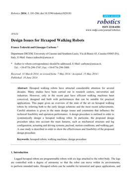 Design Issues for Hexapod Walking Robots