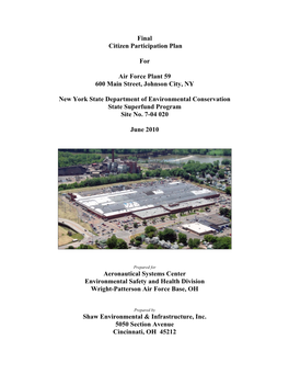 Final Citizen Participation Plan for Air Force Plant 59 600 Main Street