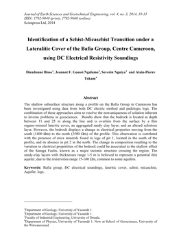 Identification of a Schist-Micaschist Transition Under a Lateralitic Cover of the Bafia Group, Centre Cameroon, Using DC Electrical Resistivity Soundings