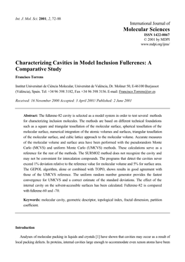 Molecular Sciences Characterizing Cavities in Model Inclusion Fullerenes: a Comparative Study