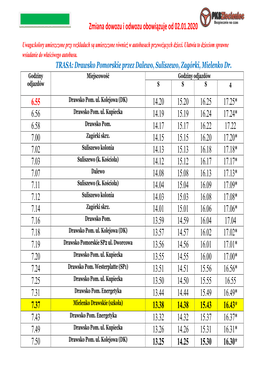 Zmiana Dowozu I Odwozu Obowiązuje Od 02.01.2020 6.55 14.20