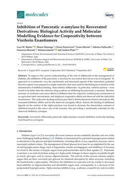 Inhibition of Pancreatic Α-Amylase by Resveratrol Derivatives: Biological Activity and Molecular Modelling Evidence for Cooperativity Between Viniferin Enantiomers