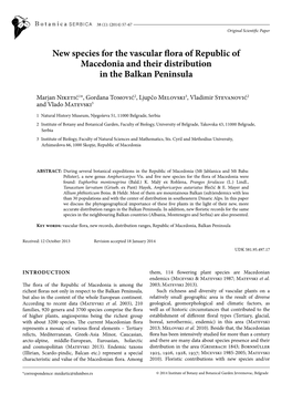 New Species for the Vascular Flora of Republic of Macedonia and Their Distribution in the Balkan Peninsula