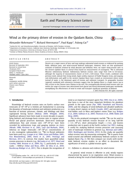 Wind As the Primary Driver of Erosion in the Qaidam Basin, China