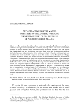 Art Attractive for the Masses Or Fetters of the Artistic Freedom? Elements of Folklore in the Music of Polish Socialist Realism