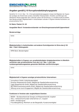 Angaben Gemäß § 16 Korruptionsbekämpfungsgesetz