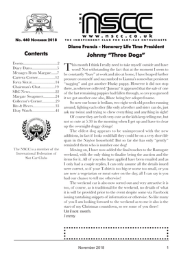 NOVEMBER 2018 Diana Francis - Honorary Life Time President Contents Johnny “Three Dogs”