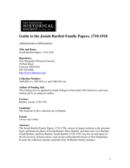 Guide to the Josiah Bartlett Family Papers, 1710-1918