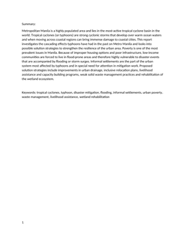 Metropolitan Manila Is a Highly Populated Area and Lies in the Most-Active Tropical Cyclone Basin in the World. Tropica