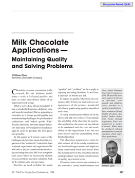 1998 Milk Chocolate Applications