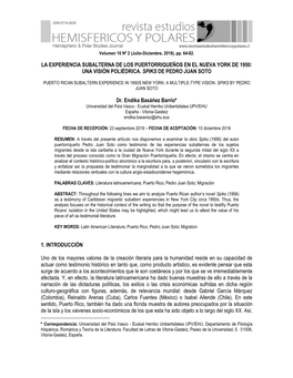 La Experiencia Subalterna De Los Puertorriqueños En El Nueva York De 1950: Una Visión Poliédrica