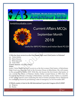 MCQ September Current Affairs for IBPS PO And
