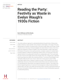 Reading the Party: Festivity As Waste in Evelyn Waugh's 1930S Fiction