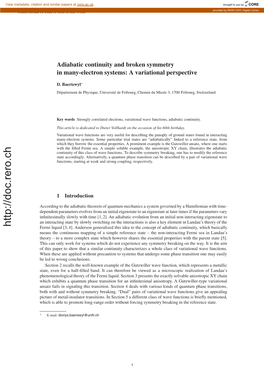 Adiabatic Continuity and Broken Symmetry in Manyelectron Systems