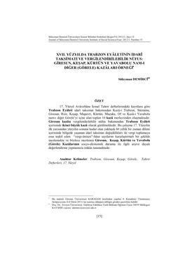 Xvii. Yüzyilda Trabzon Eyâletinin Idarî Taksimati Ve Vergilendirilebilir Nüfus: Giresun, Keşap, Kürtün Ve Yavabolu Nam-I Diğer (Görele) Kazâlari Örneği