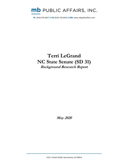 Terri Legrand NC State Senate (SD 31) Background Research Report