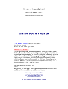 William Downey Memoir