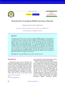Bird Diversity of Lengteng Wildlife Sanctuary, Mizoram