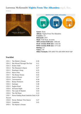 Loreena Mckennitt Nights from the Alhambra Mp3, Flac, Wma