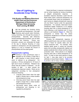 Use of Lighting to Accelerate Crop Timing