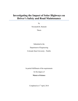 Investigating the Impact of Solar Highways on Driver's Safety And