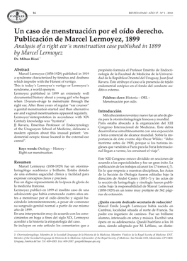 Un Caso De Menstruación Por El Oído Derecho. Publicación De Marcel Lermoyez, 1899 Analysis of a Right Ear´S Menstruation Case Published in 1899 by Marcel Lermoyez Dr