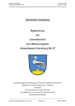 Gemeinde Kranzberg Begründung Mit Umweltbericht Zum