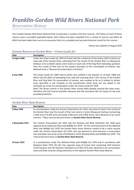 Franklin-Gordon Wild Rivers National Park Reservation History