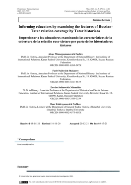 Tatar Relation Coverage by Tatar Historians