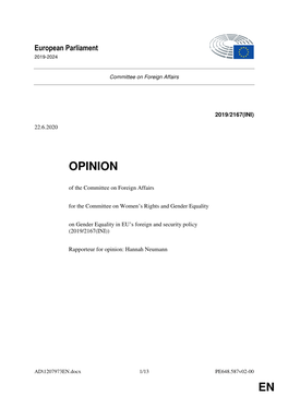 AFET Opinion on EU Feminist Foreign Policy Click Here
