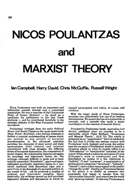 NICOS POULANTZAS and MARXIST THEORY