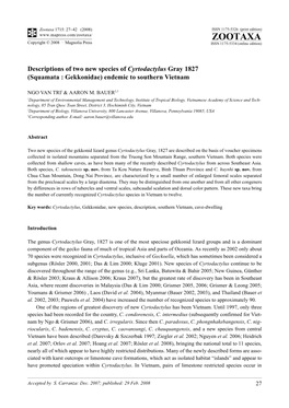 Zootaxa, Descriptions of Two New Species of Cyrtodactylus Gray 1827