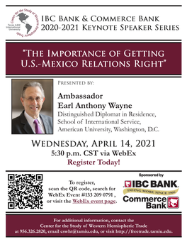 Earl Anthony Wayne Distinguished Diplomat in Residence, School of International Service, American University, Washington, D.C