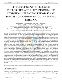 Effects of Grazing Pressure, Enclosures, and Altitude on Range Condition, Herbaceous Biomass and Species Composition in South Central Ethiopia