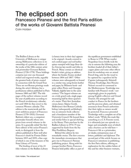 The Eclipsed Son Francesco Piranesi and the First Paris Edition of the Works of Giovanni Battista Piranesi Colin Holden