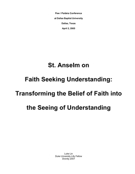 St. Anselm on Faith Seeking Understanding