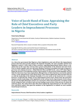 Appraising the Role of Chief Executives and Party Leaders in Impeachment Processes in Nigeria