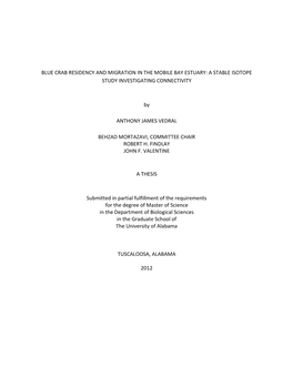 Blue Crab Residency and Migration in the Mobile Bay Estuary: a Stable Isotope Study Investigating Connectivity