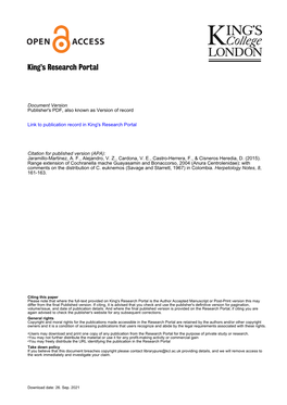 Range Extension of Cochranella Mache Guayasamin and Bonaccorso, 2004 (Anura Centrolenidae): with Comments on the Distribution of C