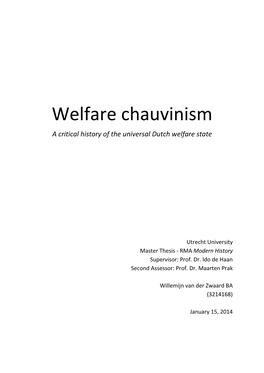 Welfare Chauvinism a Critical History of the Universal Dutch Welfare State