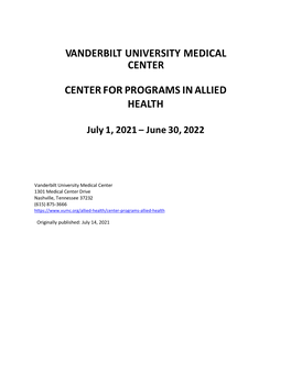 Vanderbilt University Medical Center Center for Programs in Allied Health