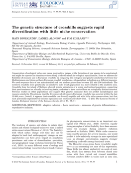 The Genetic Structure of Crossbills Suggests Rapid Diversiﬁcation with Little Niche Conservatism